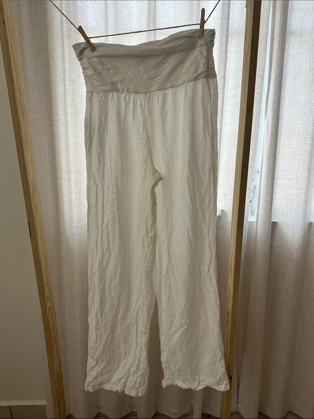 Mango White Wide-Leg Linen-Style Pants